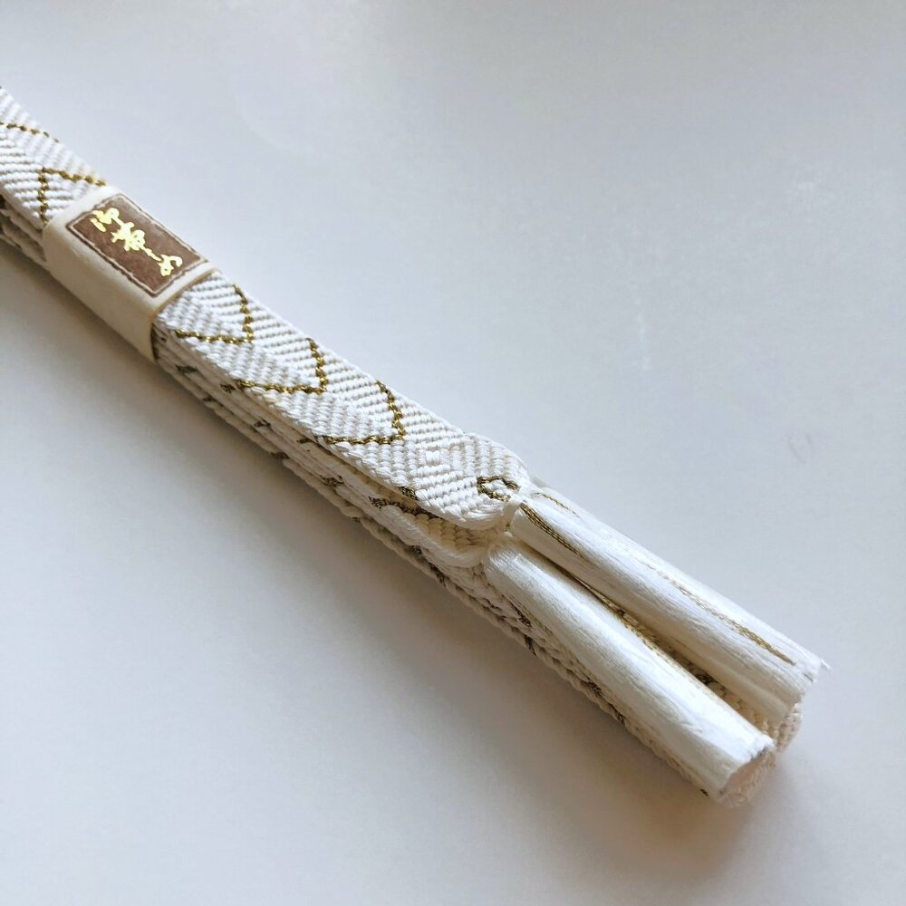 Japanese 100% Silk Obijime Obi Cord Kimono Accessory White Gold Threads New - Picture 3 of 11
